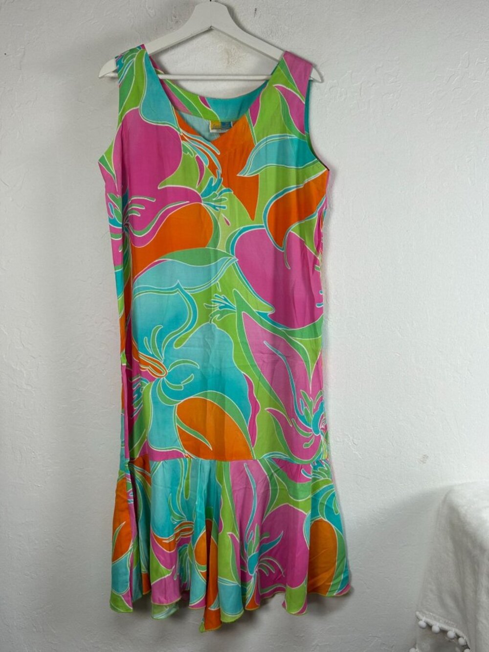 Vintage Sea Suns Womens Sleeveless Abstract Print Ruffle Hem Midi Dress Blue